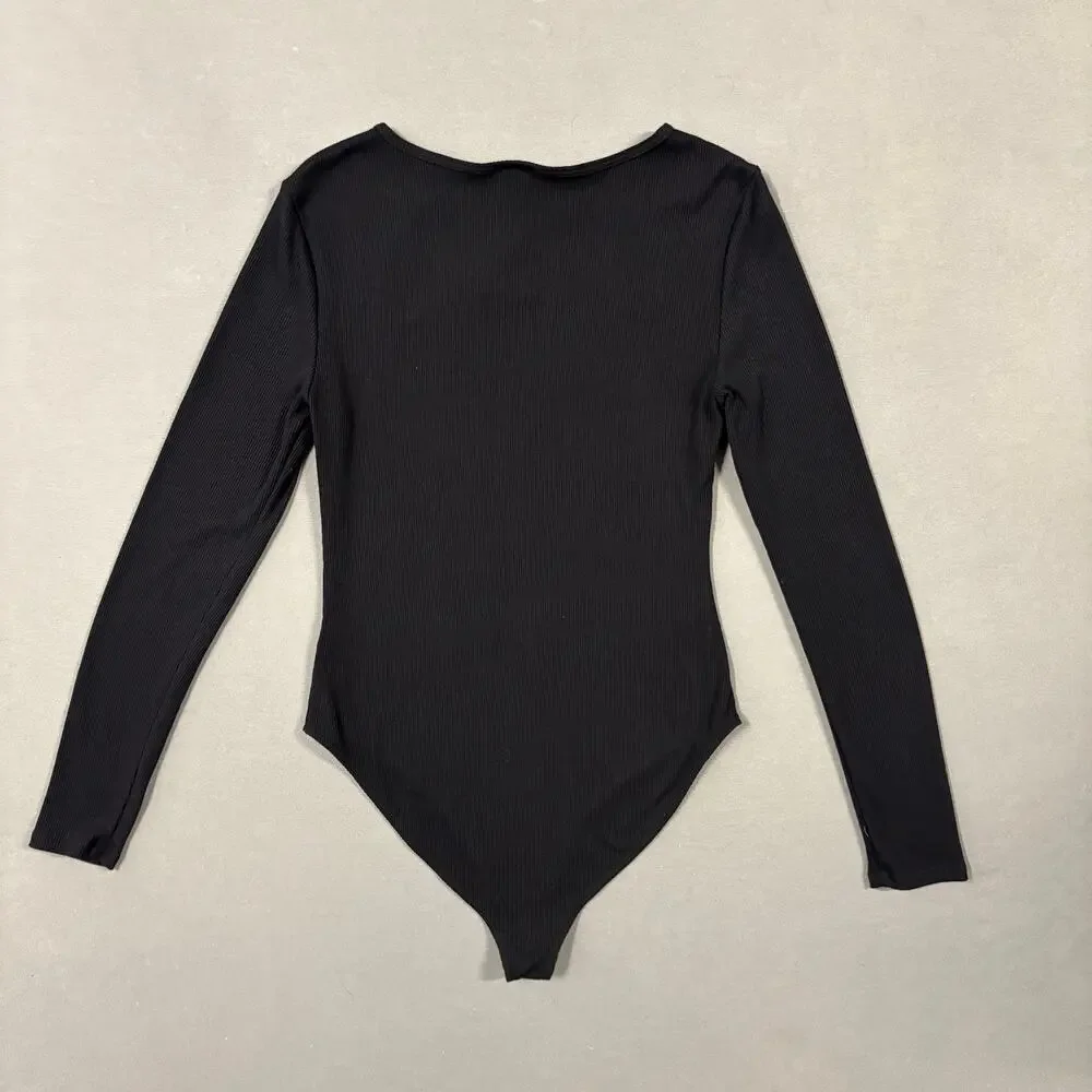Future Collective Target Ribbed Cut Out Neck Bodysuit Black Size M Long Sleeve‎ - Picture 5 of 11